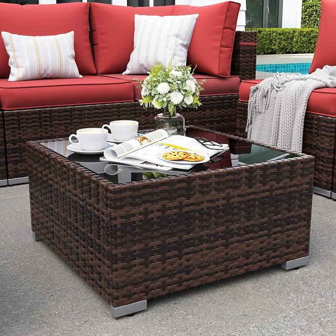 Patio Furniture Set, Modular 10-Piece Patio Conversation Sets with Coffee Table, All-Weather Wicker Outdoor Sectional for Backyard and Balcony, Wine (Waterproof Covers Included)