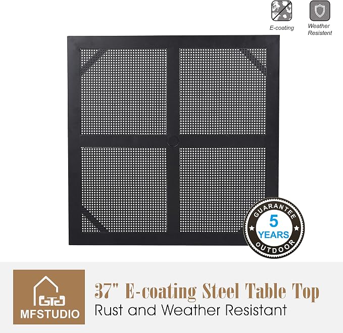 MFSTUDIO Patio Dining Set for 4, Outdoor Table and Chairs Set with Umbrella Hole, 5 Piece Metal Patio Furniture Set for Deck, Backyard, Poolside & Garden