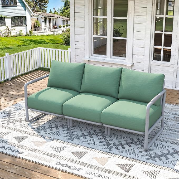 3-Seat Outdoor Patio Sofa with Cushions, Aluminum Deep Seating Couch for Backyard, Deck, Garden – Conversation & Relaxation Outdoor Furniture, White