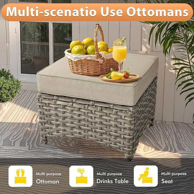 10 PCS Outdoor Patio Furniture Sets, Patio Conversation Sets Outside Rattan Soft Cushion Sofa with 4 Wicker Rocking Chairs & 54 in Fire Pit Table Fit Backyard Porch Garden Poolside Balcony,Beige