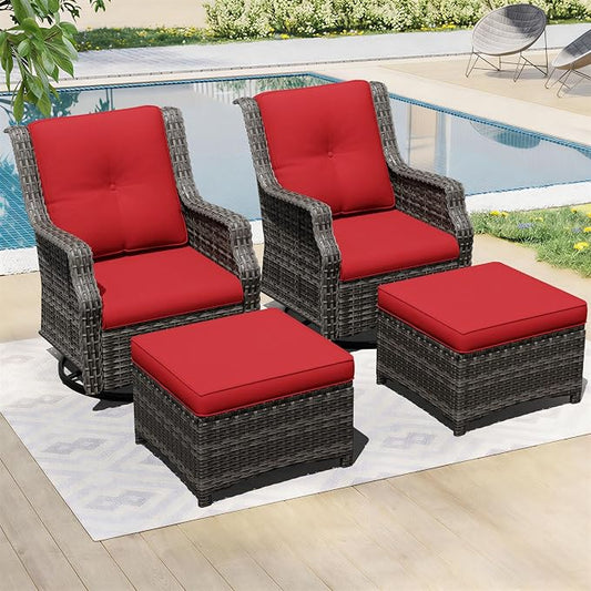 Outdoor Patio Furniture Set, 4 Piece Wicker Patio Furniture with Thick Cushions, Curved Armrest, Deep Seating, Outdoor Swivel Rocker Chairs for Porch, Deck, Balcony