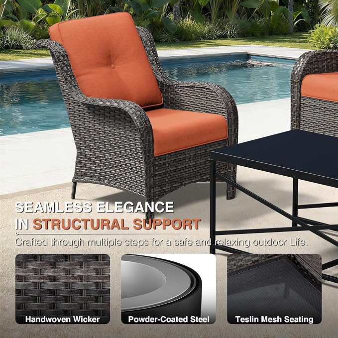 Joyside 9 Piece Wicker Patio Furniture Set, Outdoor Swivel Rocker Patio Chairs with High Back, Deep Seating, Wide Armrest, Thickened Cushions, Outdoor Furniture for Deck, Porch Use