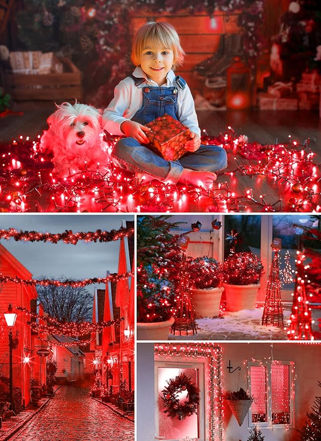 Minetom Solar String Lights Outdoor,40FT 100 LED Solar Powered String Light | Patio Light with 8 Lighting Modes, Waterproof Solar Christmas Lights Outdoor for Outside Tree Garden Balcony Yard Lawn, Red