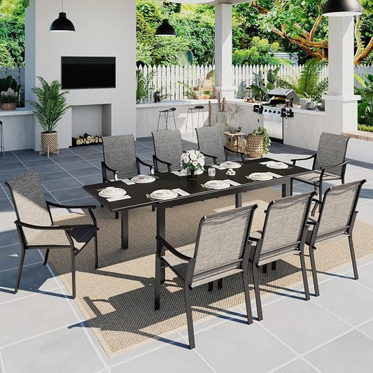 Sophia & William Patio Dining Set for 8, Quick Dry Textilene Chairs and Expandable Outdoor Dining Table for 6-8, Durable All-Weather Patio Furniture for Lawn, Park, and Courtyard Support 350lbs
