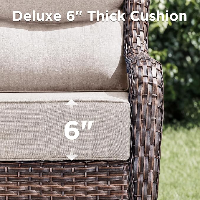 Patio Furniture Set with Fire Pit Table-10 Pieces All Weather Outdoor Swivel Rocker Chairs with Sofa and Ottomans. Outdoors Patio Conversation Sets for Porch Deck Garden Backyard(Brown/Beige)