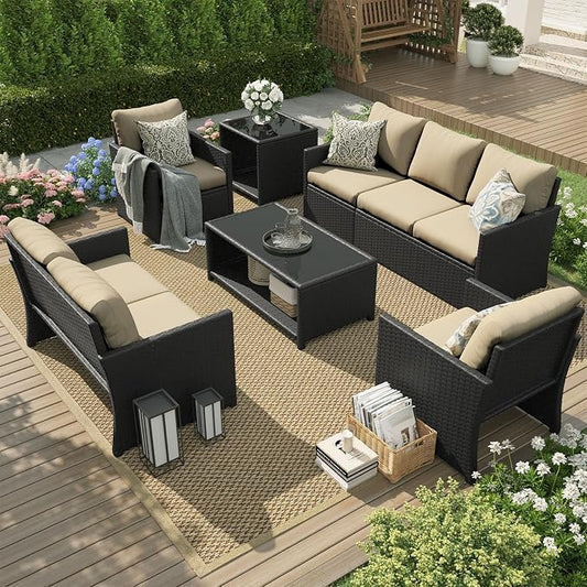 U-MAX Patio Furniture Set with Two Table, 7 PCS Outdoor Furniture for Garden