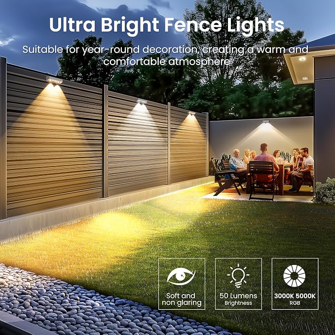 SOLPEX Solar Fence Lights Outdoor, 9 Fixed Colors ＆ Color Changing Fence Solar Lights Outdoor Waterproof IP65, LED Deck Lighting for Backyard Wall Step Patio Railing Pool Porch (8 Pack) | LED Deck Lighting for Halloween Backyard Wall Step Patio Railing...