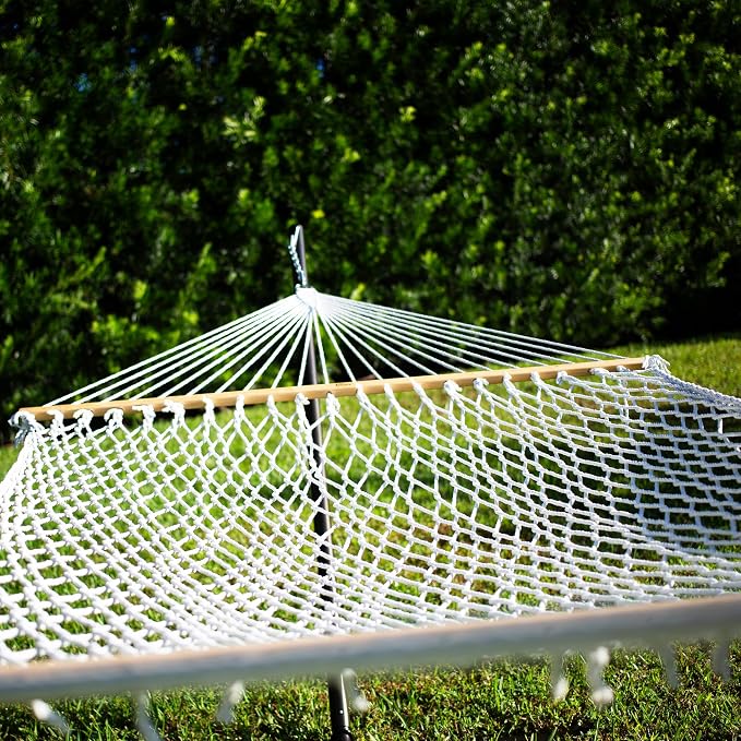 Bliss Hammocks BH-411 60" Wide Polyester Rope Hammock w/Spreader Bars, S Hooks, Chains, Outdoor, Poolside, Patio, Backyard Hammock, Eco Friendly Polyester, 450 Lbs Capacity