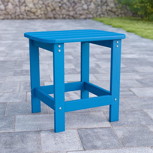 EMMA + OLIVER Hammond Adirondack Side Table - Blue Finish - Durable Polyresin Construction - Suitable for Indoor/Outdoor Use - UV Resistant