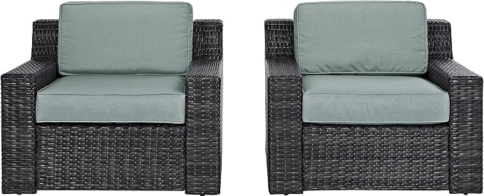 Crosley Furniture Beaufort Beaufort 2-Piece Outdoor Chair Set, Wicker Patio Chairs for Conversation, Porch, Deck, Brown with Mist Cushions