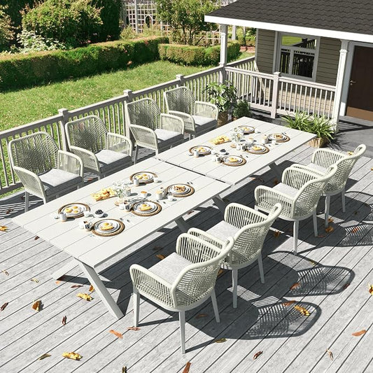 LayinSun Outdoor Dining Set for 8, 10 Pieces Patio Furniture Sets with Aluminum Dining Table and Rope Weave Chairs