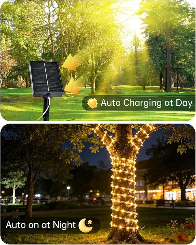 MERRIMAX M Solar Rope Lights Outdoor, 72FT 200LED Solar String Lights with 8 Lighting Modes, Waterproof Solar Powered Fairy Lights for Party Garden Yard Home Holiday Tree Decoration, Warm White