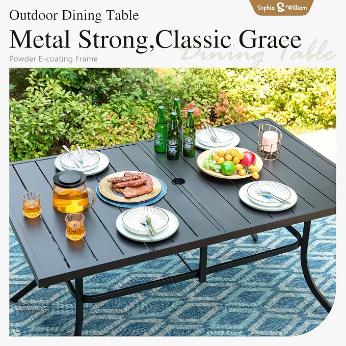 Sophia & William Patio Dining Set, Steel, Black | Umbrella Hole, Swivel Chairs, E-Coated, Cushions Included, For Patio, Garden and Yard