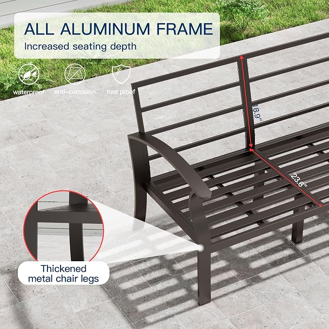 Kullavik Aluminum Patio Furniture Set,6 Piece Modern Metal Outdoor Patio Furniture w/5.1'' Thick Cushion and Swivel Chairs,Patio Conversation Sets for Porch,Deck,Sand