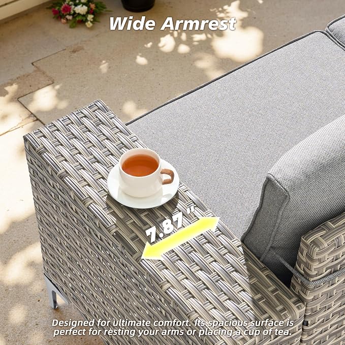 CAODOC 8-Piece Patio Furniture Set with L-Shape Sofa Chaise, Outdoor Sectional Couch Solar Table, Modern Modular Wicker Rattan Conversation Set