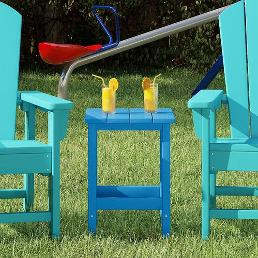 Costaelm Kids Outdoor End Table, Small Patio Table, Outdoor Side Table Porch Table Adirondack Patio Side Table for Outside, Pool, Porch, Garden, Pacific Blue