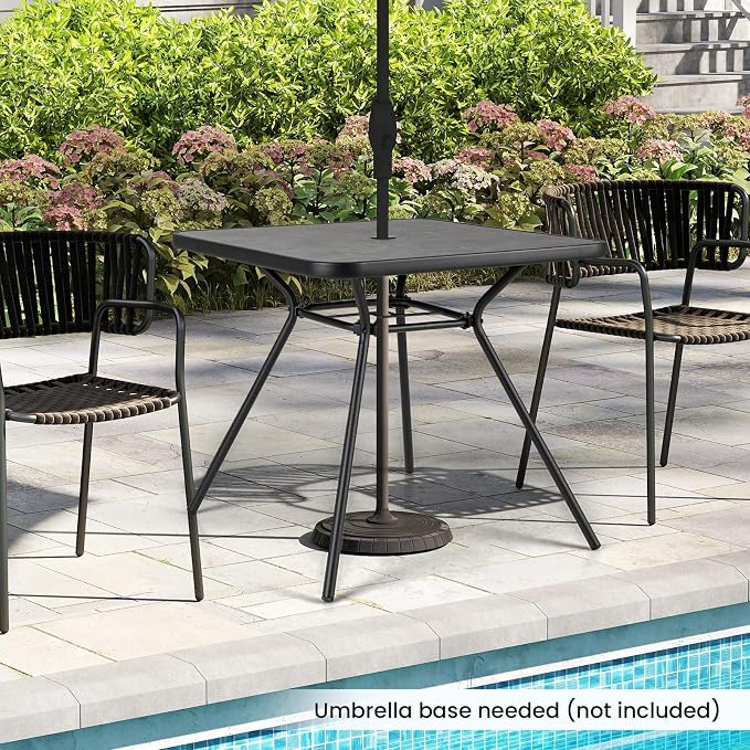 Tangkula 32-Inch Square Patio Dining Table for 4, Outdoor Bistro Table with Umbrella Hole, DPC Tabletop & Heavy-Duty Metal Frame, 4-Person Outside Table for Backyard, Porch, Poolside, Deck