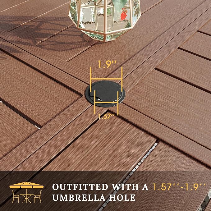 VICLLAX Patio Dining Set for 6, 6 Seats Outdoor Furniture Includes 50.1" Round Patio Table and Swivel Padded Chairs, Walnut Tabletop and Mixed Brown Fabric