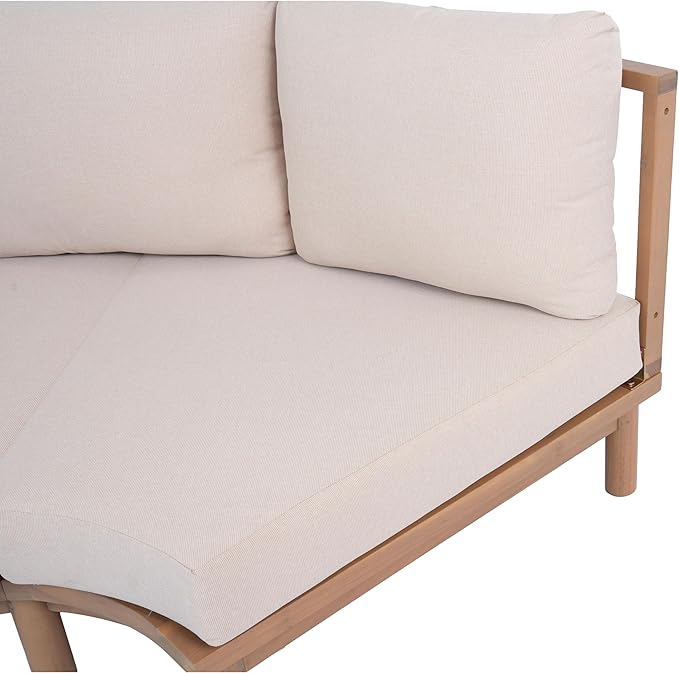 Merax 5 Piece Patio Acacia Wood Curved Sectional Sofa Set, Outdoor Half- Moon Sofa Couch with Waterproof Cushions, 1 Coffee Table for Garden, Lawn, Backyard, Poolside, Beige+Brown