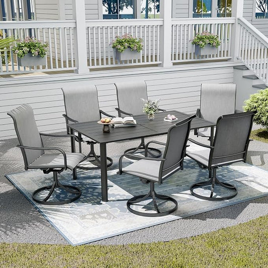 Outdoor Table and Chairs Set of 6,Combination of 63"x 38"x 28" Metal Patio Table and Swivel Chairs,All-Weather Patio Furniture Set for Backyard Garden Lawn Poolside