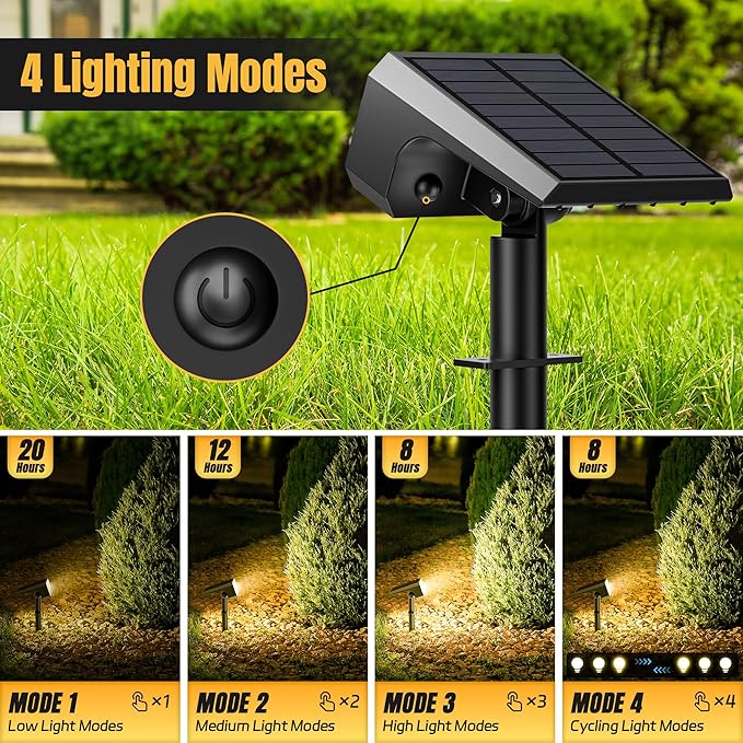 Solar Spot Lights Outdoor Waterproof, 6 Pack, 118 LED Warm White | IP67, 4 Modes Auto On/Off, for Yard Garden Pathway Walkway Tree Patio Driveway
