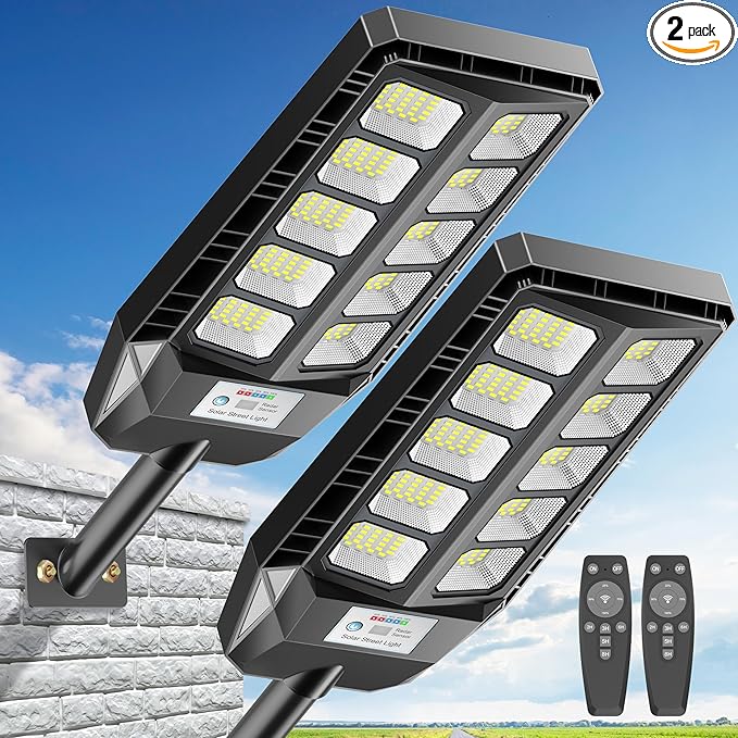 Deepn Solar Lights Outdoor, IP66 Waterproof Street Lights Outdoor, TW001 | 6500K Dusk to Dawn Solar Security Flood Lights Motion Sensor with Remote Control for Yard, Entryway Garage, Porch 2 Pack