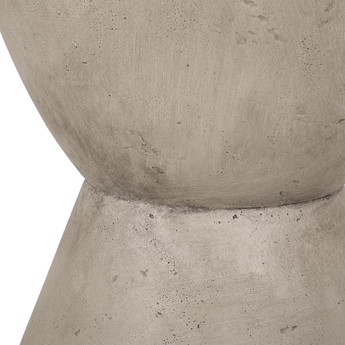 Outdoor Side Table Hourglass Concrete Side Tables Travertine End Table Faux Stone Small Coffee Tables for Patio, Garden Stool Plant Stand for Porch, Backyard, Waist Drum-Cement 15.25"*18"Liget Grey