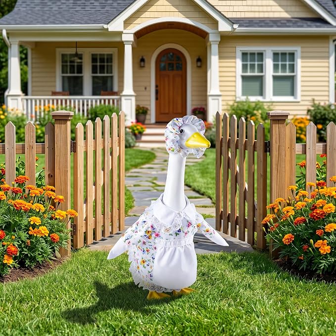 Summer Porch Goose Outfit Set with Floral Dress & Hat for 23" Goose Statue