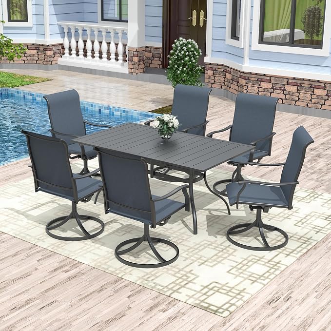 Anmutig Patio Dining Table for 6 Person, Outdoor Metal 63x38 Inch Rectangle Table with 1.57" Umbrella Hole for Garden Lawn Backyard Poolside Parties, Black