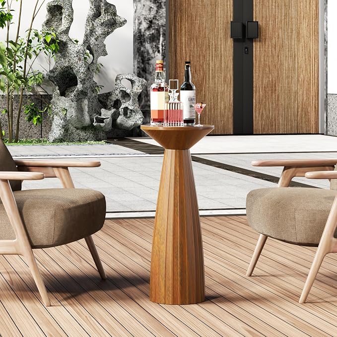 Metal Outdoor Side Table, Steel Round Accent Table, Small End Table Patio Furniture, for Garden, Pool, Yard, Balcony, Living Room, Deck, Weather Resistant, No Assembly (Brown Patio End Table)