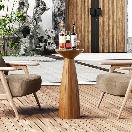 Metal Outdoor Side Table, Steel Round Accent Table, Small End Table Patio Furniture, for Garden, Pool, Yard, Balcony, Living Room, Deck, Weather Resistant, No Assembly (Brown Patio End Table)