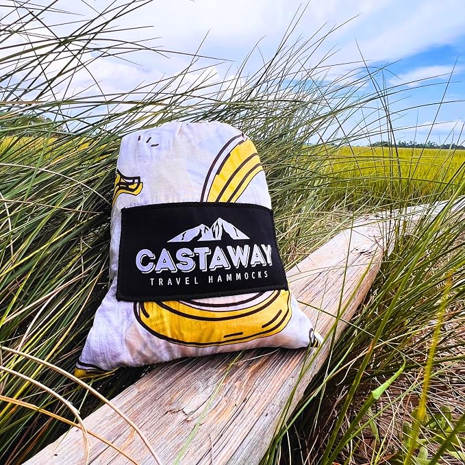Castaway Travel Hammocks Double Banana Camping Hammock with 2 Tree Straps, Triple Stitched Durable Nylon Material, Compact Design for Backpacking, Travel, Beach, Backyard, Patio, Hiking