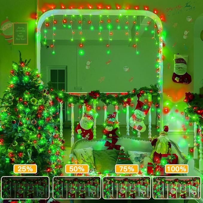 Ollny Icicle Lights for Outside 400LED 32FT, Red and Green Christmas Light with Remote 8Modes Timers Waterproof, Plug in Connectable Hanging Lights for Outdoor Indoor House Roof Holiday