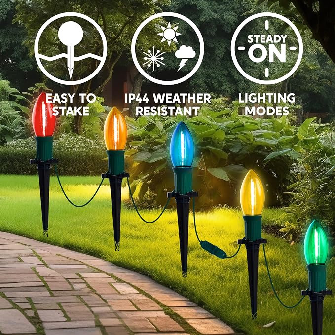Joiedomi Christmas C9 Pathway Lights Outdoor Decorations 24 Packs, 30.75ft Xmas Multicolor Pathway Marker String Lights for Holiday Waterproof Outside Yard Garden, Party, Walkway Decor