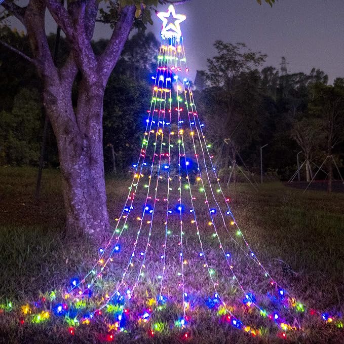 Christmas Decorations, Outdoor Christmas Lights, 320 LED Outdoor Christmas Tree String Lights with 12" Star Toppers [8 Modes& Waterproof] for Xmas New Year Holiday Decor (Multicolor)