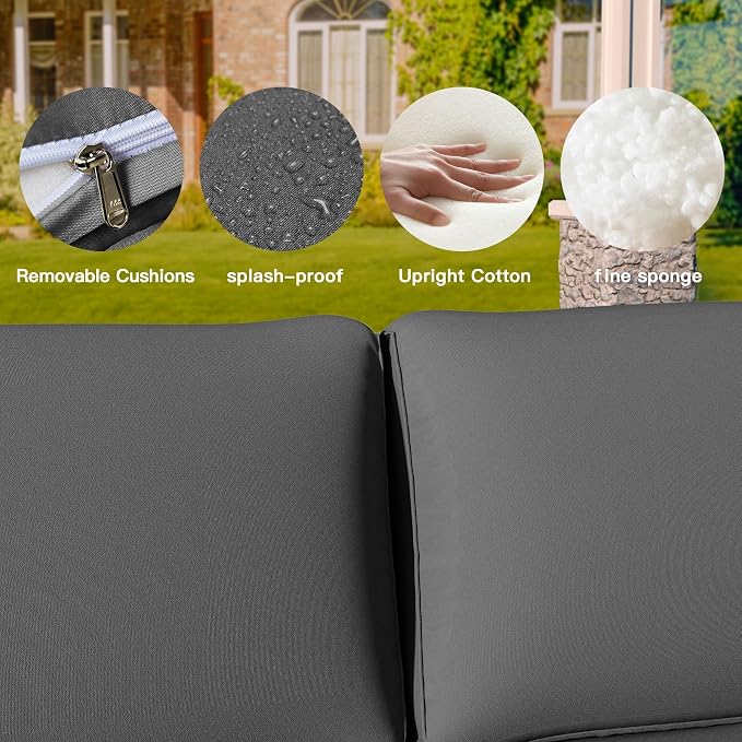 7 Pieces Outdoor Patio Furniture Sets,Wicker Conversation Set Sectional Sofa,Includes 6 All-Weather High Back PE Rattan Seating Components w/Thickened Cushions&Coffee Table,Gray