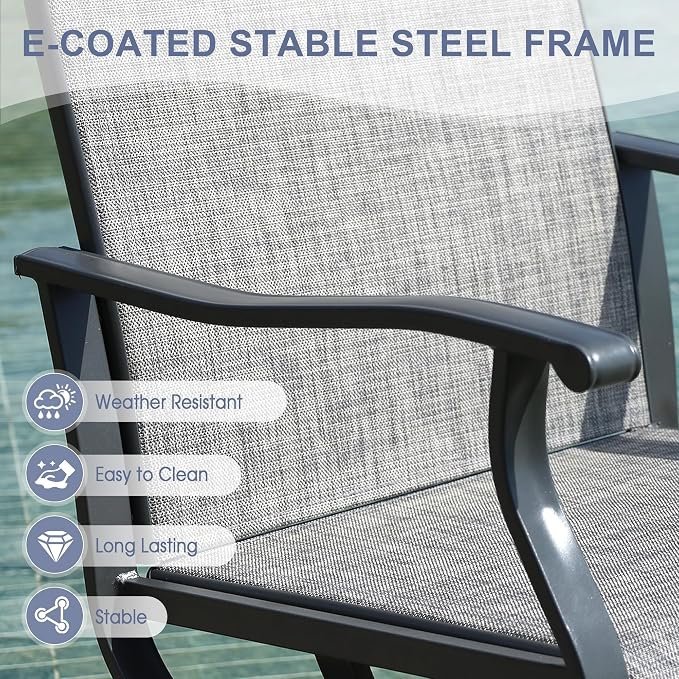 VICLLAX 3 Pieces Outdoor Dining Set, Patio Furniture Set of 2 Patio Swivel Dining Chairs and Small Dining Table with Storage Shelf, Grey Chairs & Dark Grey Frame