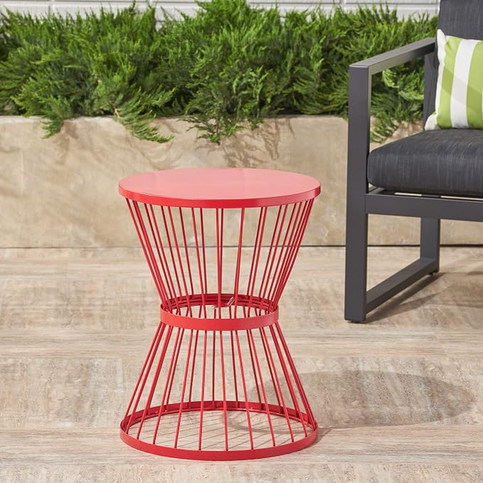 Christopher Knight Home Lassen Outdoor 16" Iron Side Table, Matte Red