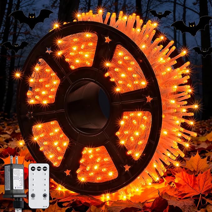 JMEXSUSS 1000 LED Orange Halloween String Lights Outdoor Indoor Plug in | 272 Ft Fall & Thanksgiving Day Lights Clear Wire, 8 Modes with Remote, Orange lights for Halloween Decor, Tree Patio Yards