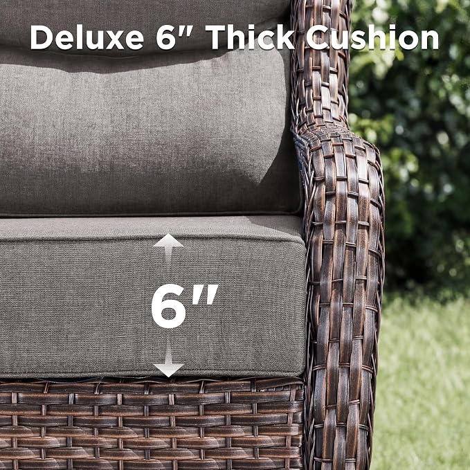 Luxury Patio Furniture Set with Fire Pit Table-8 Pieces All Weather Outdoor Swivel Rocker Chairs with Sofa and Ottomans. Outdoors Patio Conversation Sets for Porch Deck Garden Backyard(Brown/Grey)