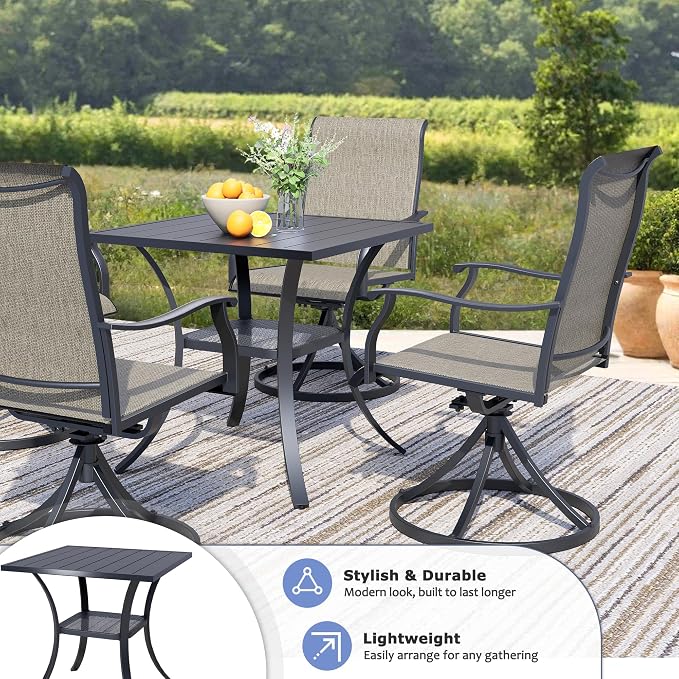 27.6" Square Outdoor Patio Table, All-Weather Metal Patio Table with Storage Shelf,Outdoor Dining Table for Lawn Garden Porch, Black