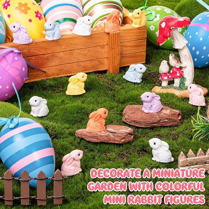 600PCS Miniature Resin Rabbit Easter Bunny Figurines for Easter Egg Fillers | 6 Colors Cute Tiny Bunnies Rabbits Animals, Fairy Garden Dollhouse Cake Home Decor Hidden Game