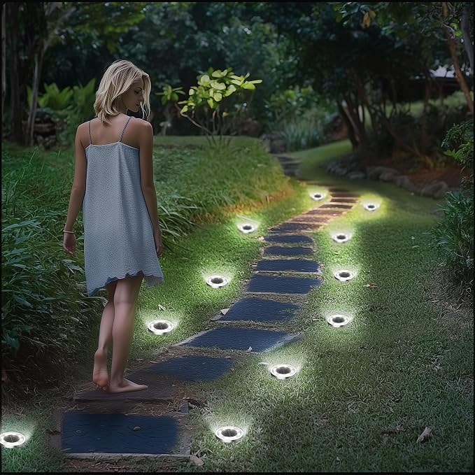 INCX 24Pack Solar Ground Lights Outdoor, 8 LED, IP65 Waterproof, Cold White | 600mAh Ni-MH battery, 8-10h runtime, stainless steel, ABS and PP body, solar garden lights for pathways, lawns and driveways