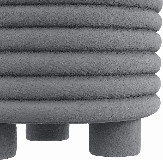 JONATHAN Y Evans Modern Ribbed Drum Outdoor Accent Table, 18" H Weather-Resistant Footed Garden Stool for Patio, Porch, and Living Room, Frosted Gray TBL1107A