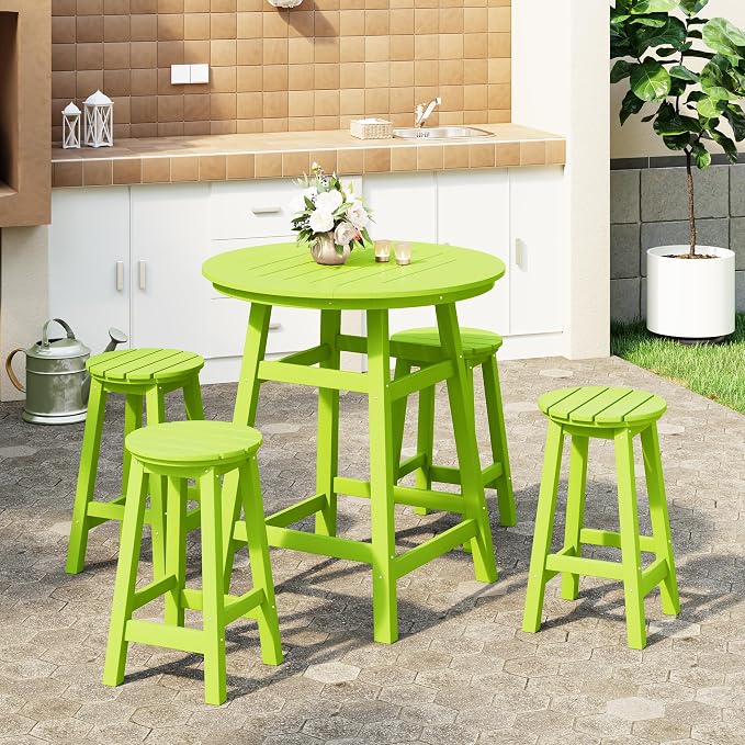 Costaelm Patio Bistro Table, 37" Counter Height Round Patio Cocktail Bar Table with Umbrella Hole, Outdoor Bistro Dining Pub Table for Front Porch Deck Backyard Garden, Lime