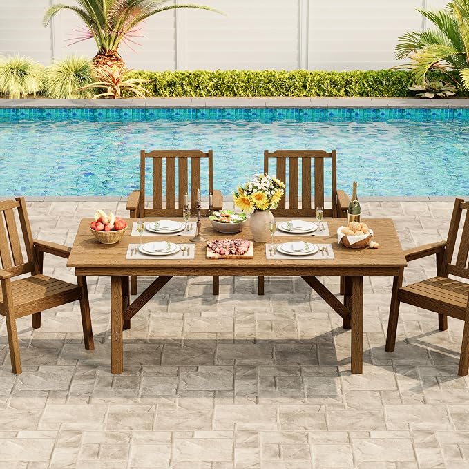 Garvee Outdoor Patio Dining Chairs Set of 2, Outdoor HDPE Garden Dining Chairs, Sturdy Frame, Waterproof, All-Weather for Backyard, Poolside, Porch, Deck, Natural
