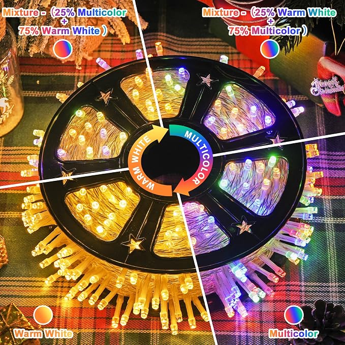 JMEXSUSS 168FT 600 LED Color Changing Christmas Lights Outdoor Plug in | Warm White & Multicolor Christmas Lights with Remote, Christmas Tree Lights Indoor Clear Wire for Outside Xmas Decor