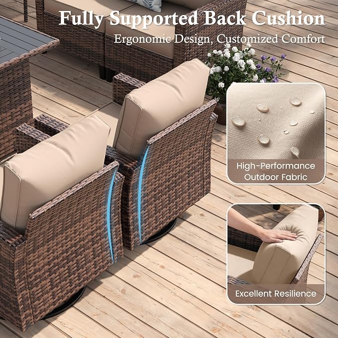 Amopatio Patio Furniture Set, Wicker Outdoor Sectional Sofa with Swivel Rocker Chairs, All-Weather Rattan Conversation Set, Storage Coffee Table, Waterproof Cover for Backyard, Deck Brown/Khak 6 PCS