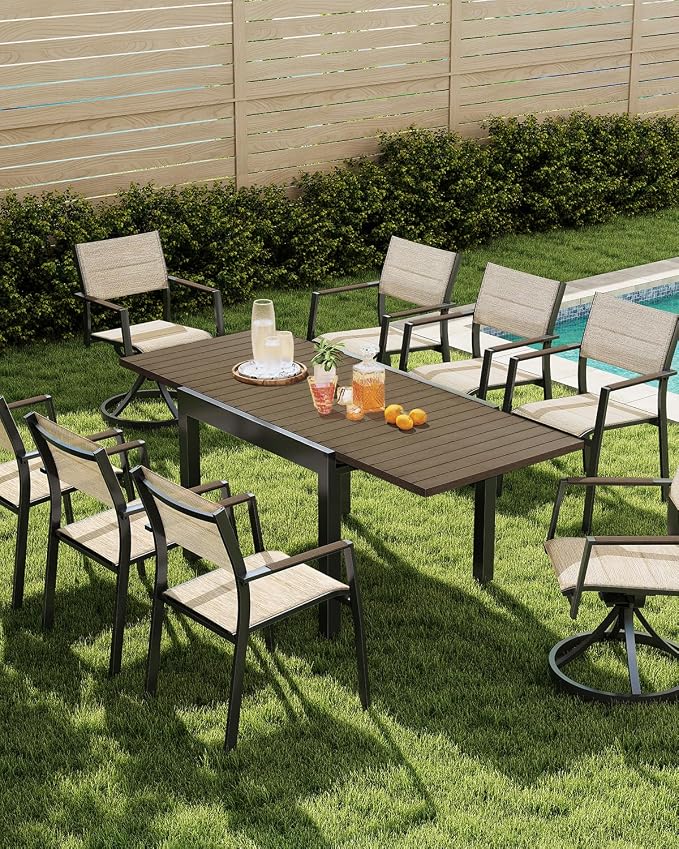 Extendable Outdoor Dining Table for 4-6 Person, Rust-Free Aluminum Expandable Patio Dining Table, 32"-65" Adjustable Square/Rectangle Extendable Patio Table for Garden, Lawn, Deck, Limed Oak