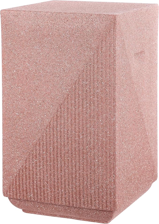 JONATHAN Y Adrian Polyresin Outdoor Side Table and Garden Stool, 21" Weather Resistant Geometric Fluted Accent Table for Patio, Porch, Deck, Pink Terrazzo TBL1104C